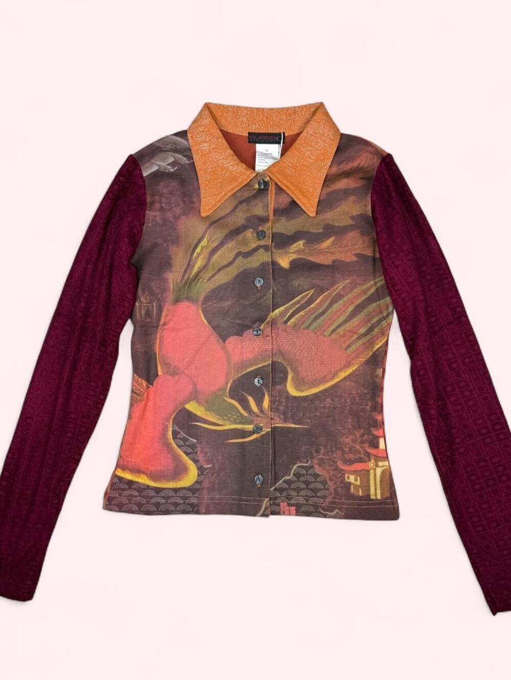 Y2K Custo Barcelona 2000s abstract print button up long sleeve top